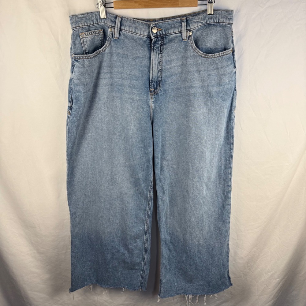 Good American Good Standard Ease Wide Leg Jeans Raw Hem 14/32 Distressed Baggy